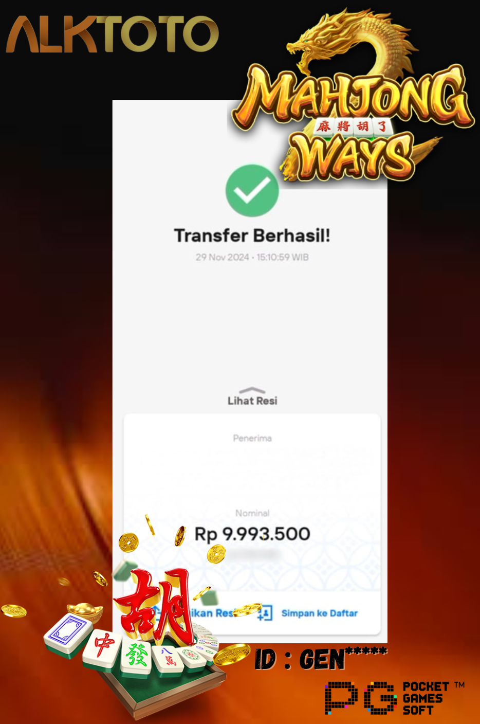 ALKTOTO WIN GAME PGSOFT - MAHJONG WAYS Rp. 10.000.000,- LUNAS